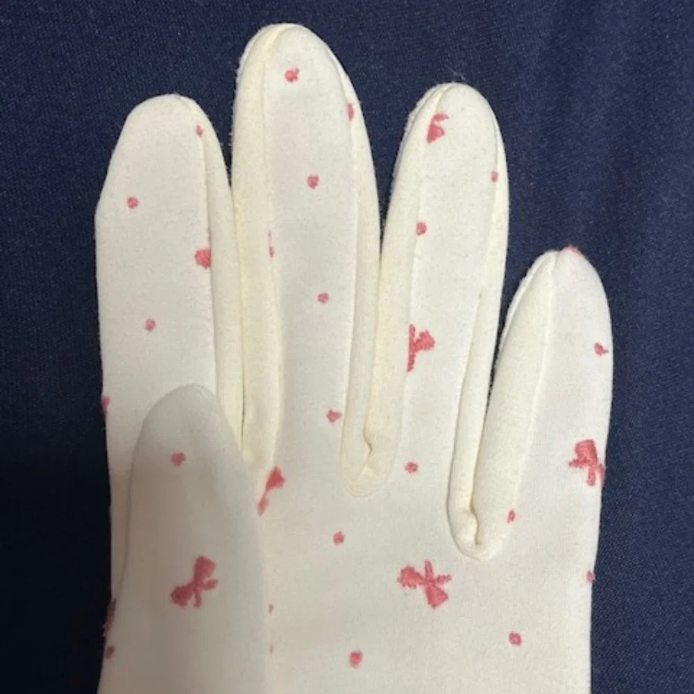 VTG Dressy White w/Pink Embroidered Ribbons Wristlet Gloves Petite Size 6